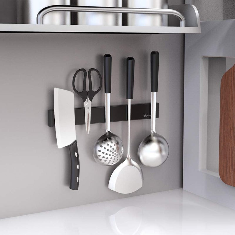 Rich&Ray Magnetic Knife Strip No Drilling, Kitchen Knife Magnetic Holder for Wall, Kitchen Accessories Organizer Bar or Used in Organizing Tools (Stainless Steel-12 inch, Black) - Image 5